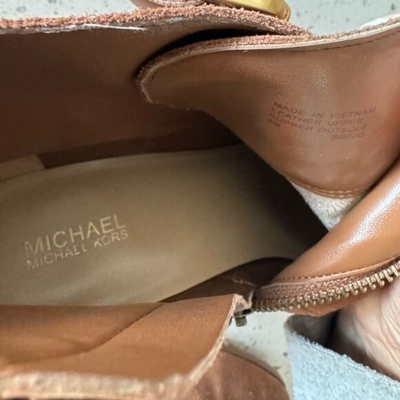 Michael Michael Kors Loni Ankle Bootie Luggage Suede Leather Western heel Size 8 - Picture 5 of 12